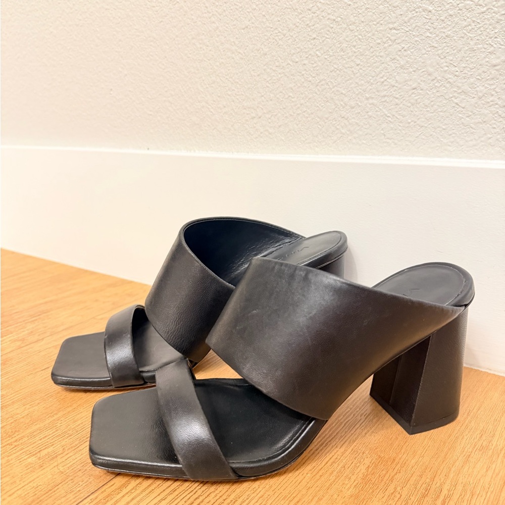 Vince Black Leather Block Heel Sandals